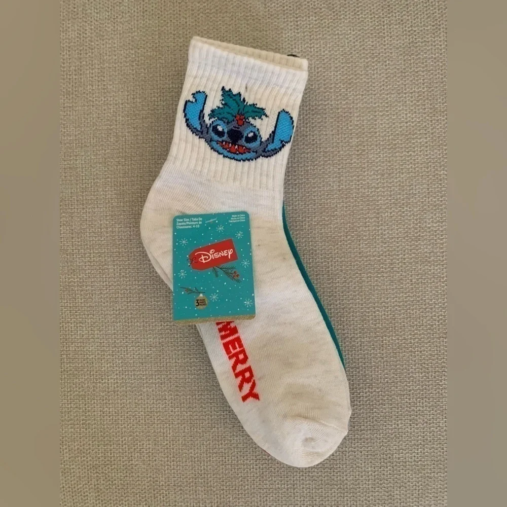 Disney Stitch Christmas Socks 3 Pairs